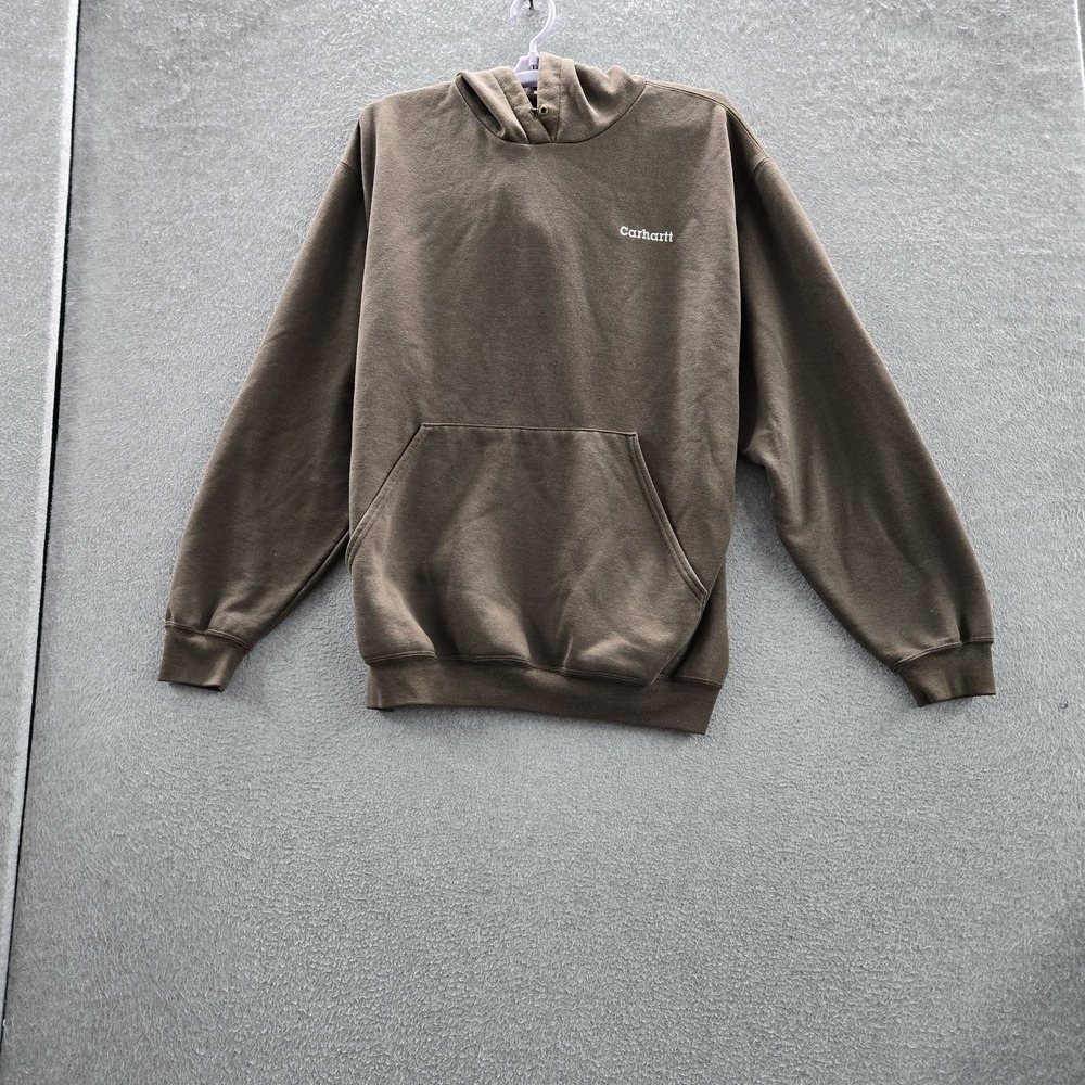 Carhartt Men Hoodie 2XL Brown Logo Embroidered Fleece Pullover Pocket READ